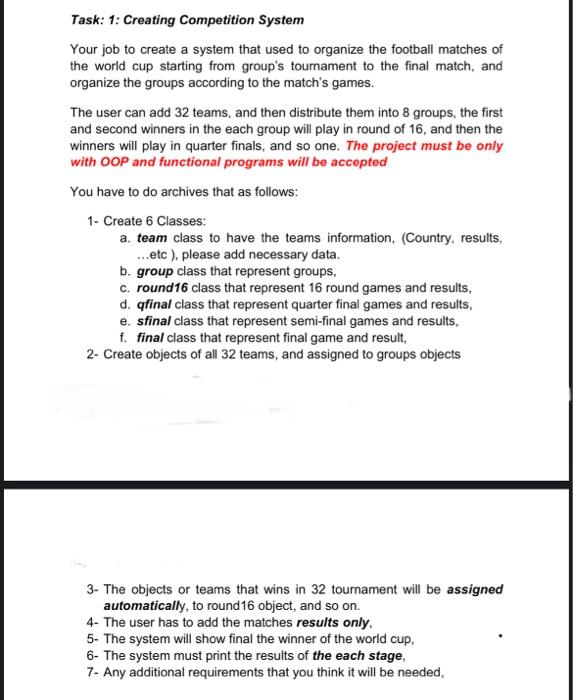  Task: 1: Creating Competition System Your job to create a system