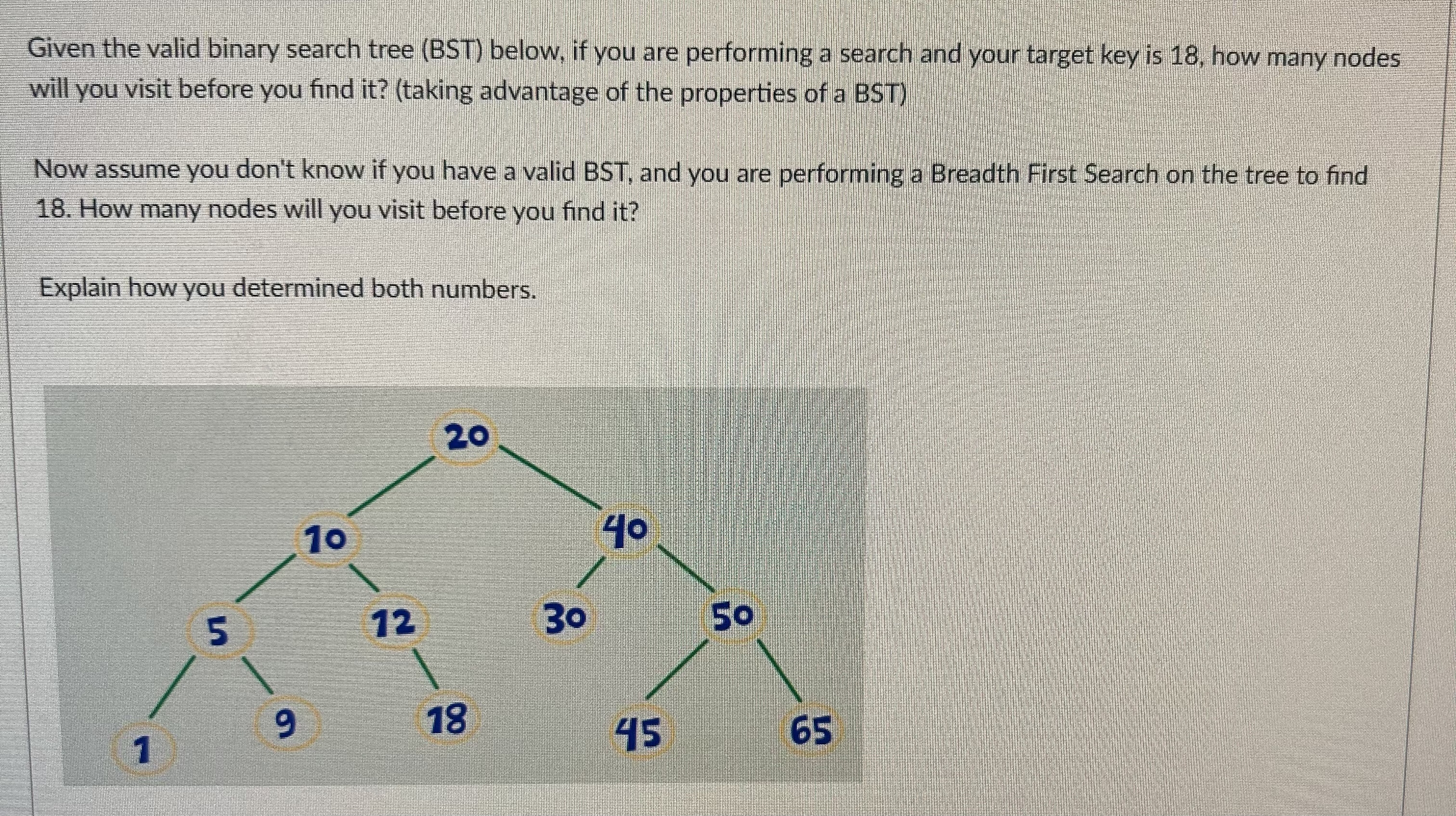  Given the valid binary search tree (BST) below, if you are