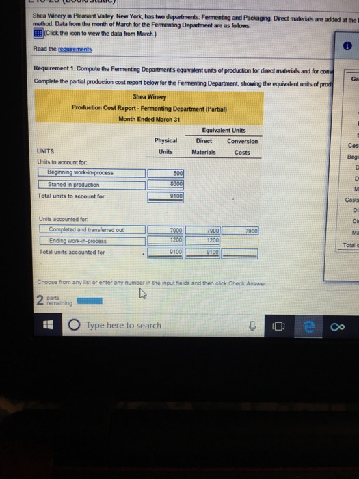 Inventory Started in production Completed and transferred out to Packaging in March