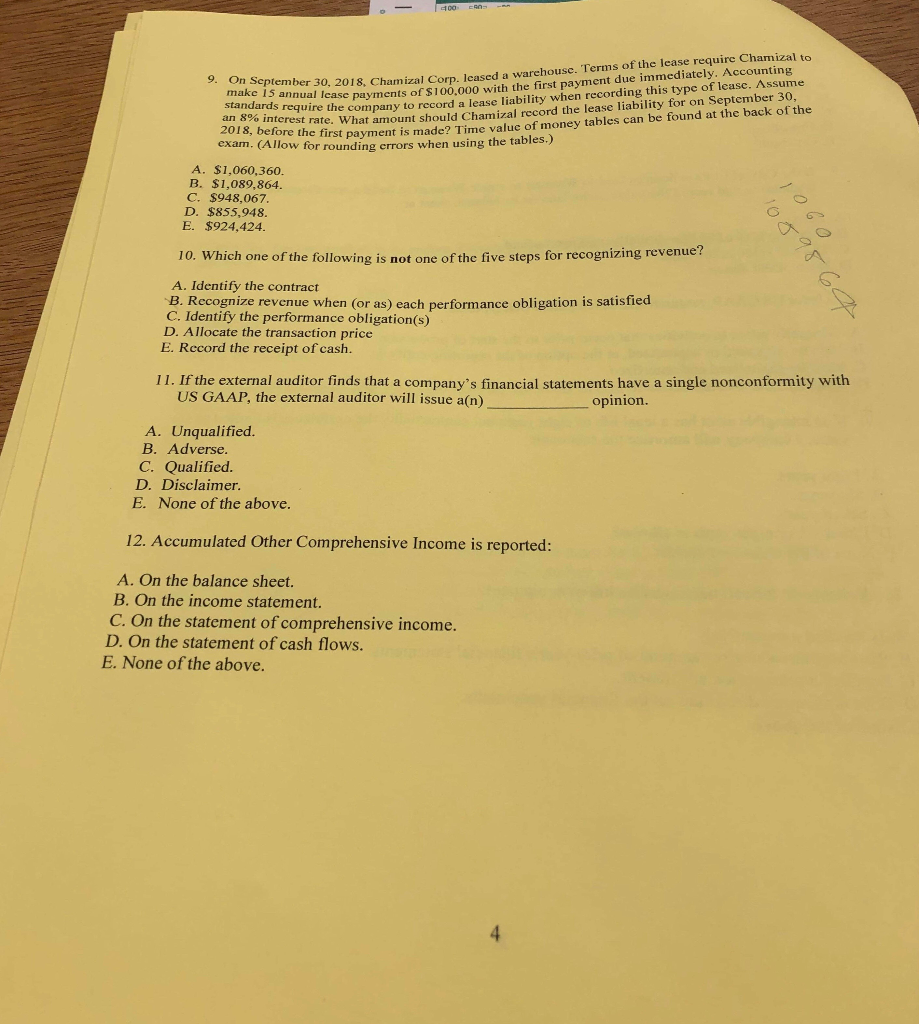 can you please answer all 9. On September 30, 2018 make 15