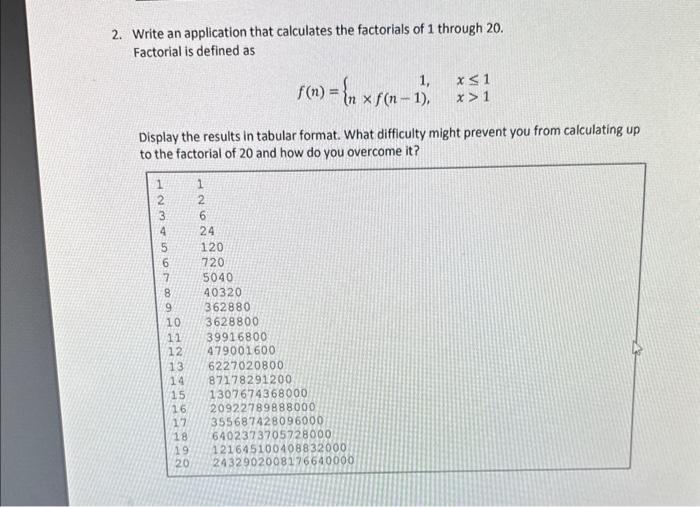 java code 2. Write an application that calculates the factorials of 1