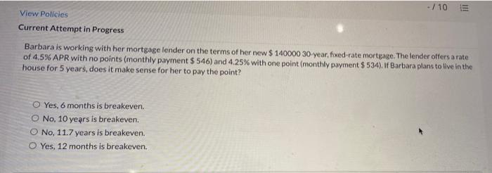  - / 10 View Policies Current Attempt in Progress Barbara is