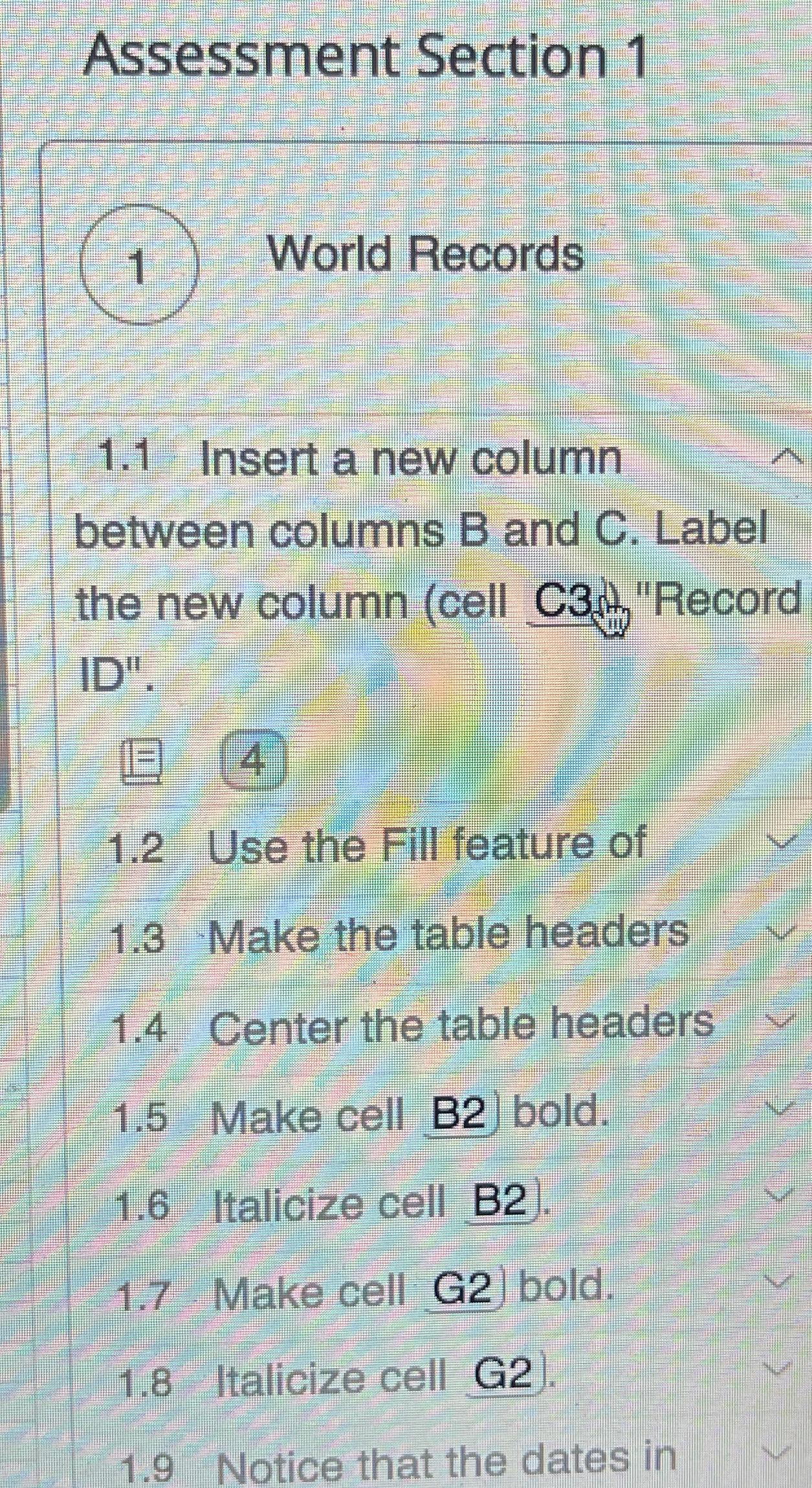  Assessment Section 1 1 World Records 1.1 Insert a new column