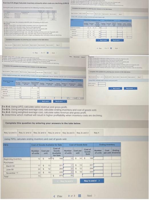 calculate inventory amounts when costs are declining Exercise (Age Calculate inventory amounts