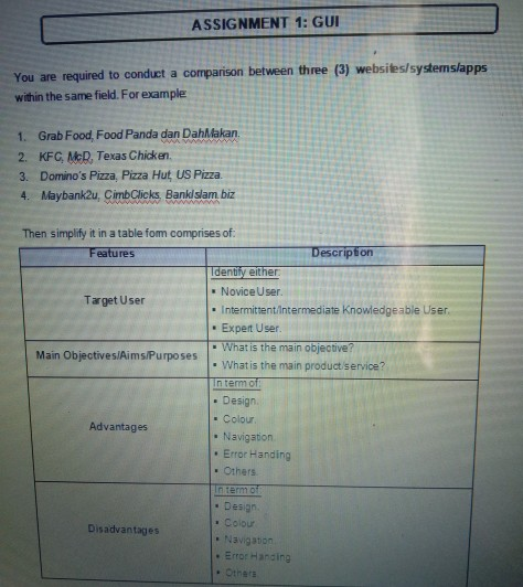 ASSIGNMENT 1: GUI You are required to conduct a comparison between