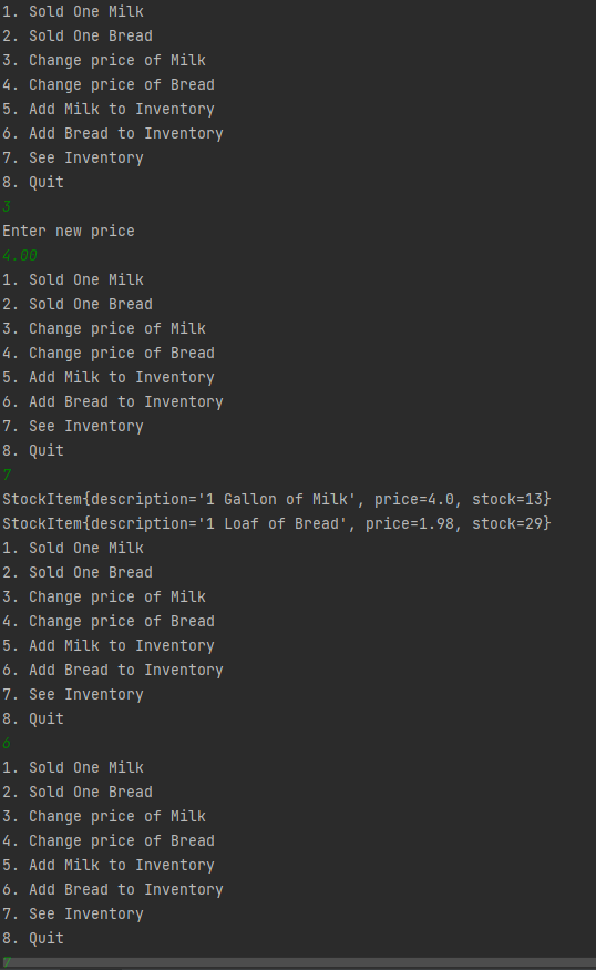 { this.description = description; this.price = price; this.quantity = quantity; } public