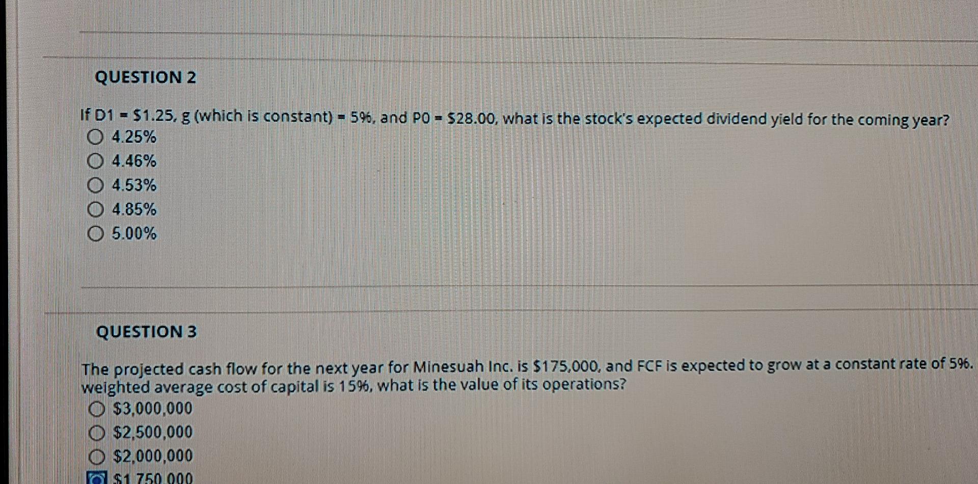 QUESTION 2 If D1 $1.25, g (which is constant) - 596,