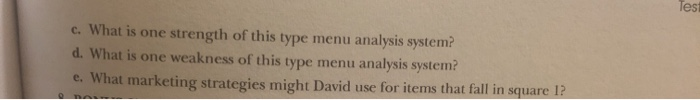 previous Question 6, create a food cost percentage matrix and place each