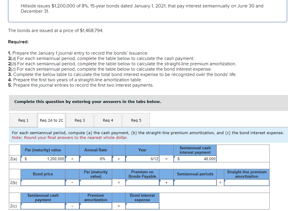  Hillside issues $1,200,000 of 8%,15-year bonds dated January 1,2021, that pay