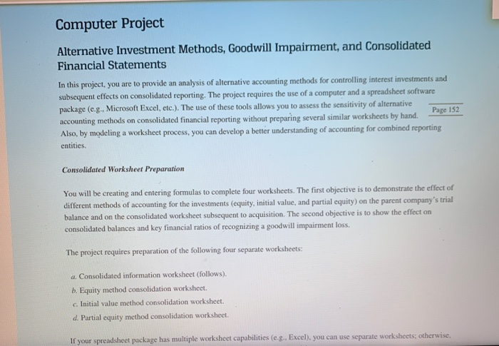 please help me !!! Computer Project Alternative Investment Methods, Goodwill Impairment,