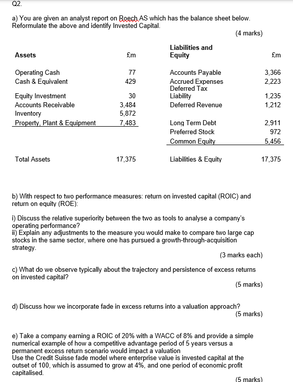  Q2. a) You are given an analyst report on Roech AS