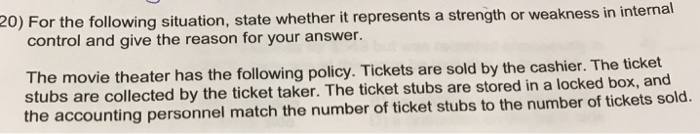 20) For the following situation, state whether it represents a strength