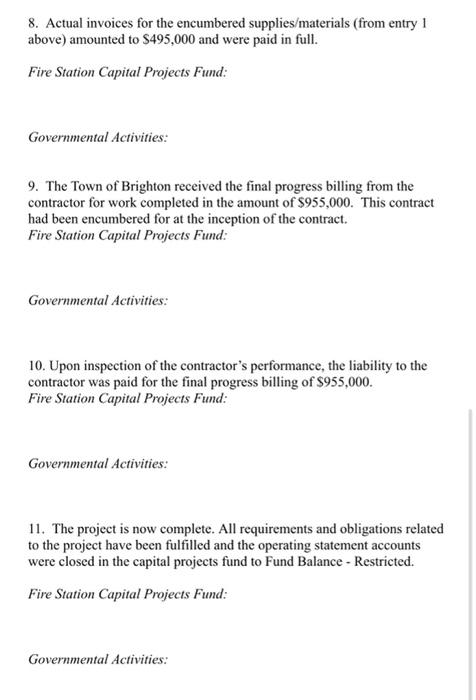 the Capital Projects Fund ledger and Government-Wide Governmental Activities ledger Background: The