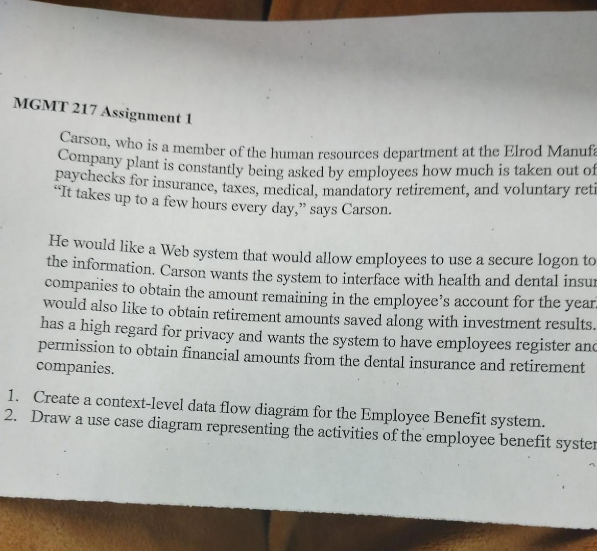  MGMT 217 Assignment 1 Carson, who is a member of the