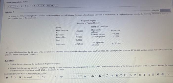  Question Completion Status 0000 Question 45 points On August 31, 2020,