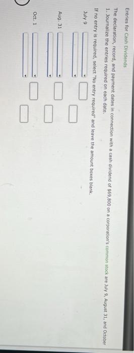  Entries for Cash Dividends The declaration, record, and payment dates in