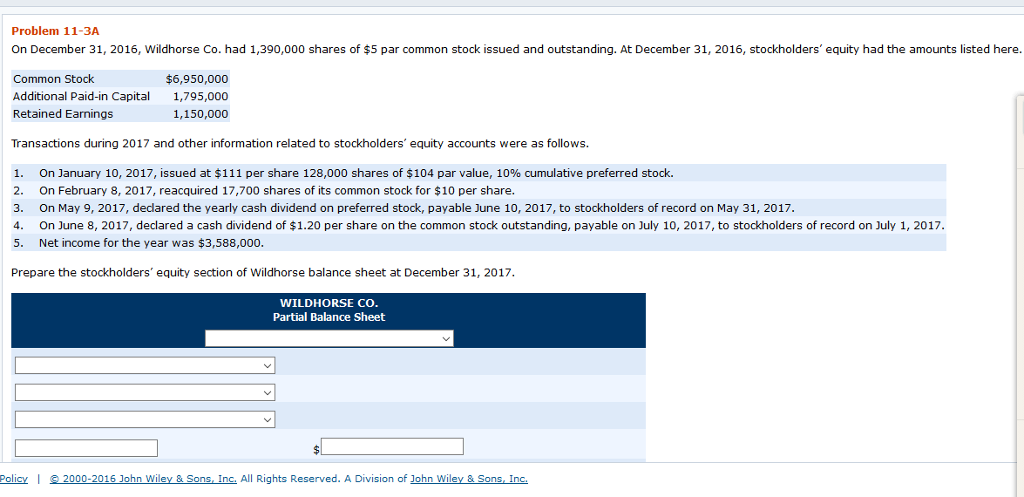 Can someone help me about this question? On December 31, 2016, Wildhorse