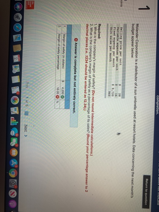  completion H0 Wicate Return to question Molander Corporation is a distributor
