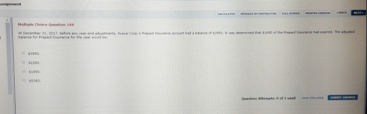  ssignment ULL SCREEN Multiple Choice Question 144 At December 31, 2017,