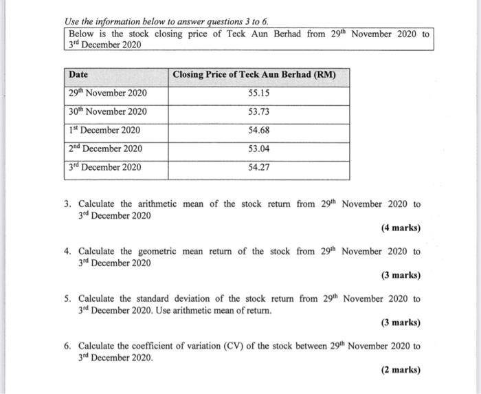 Please answer all the questions Use the information below to answer questions