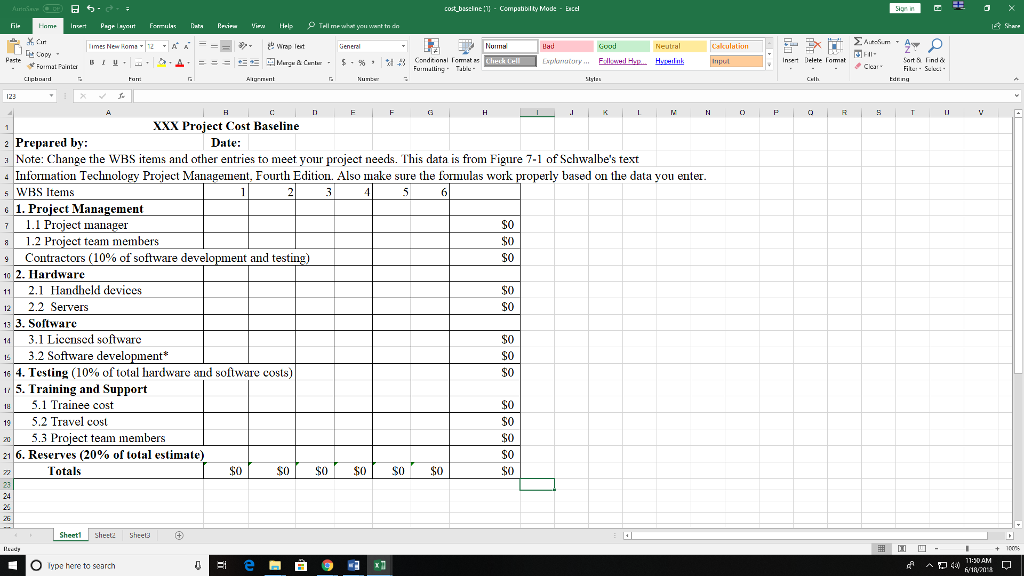 assignment 1:Development a cost model for the project similar to the one