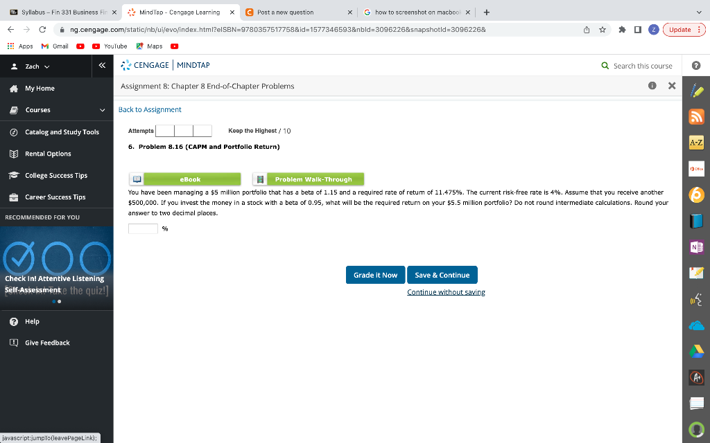 Attempts Keep the Highest / 10 6. Problem 8.16 (CAPM and