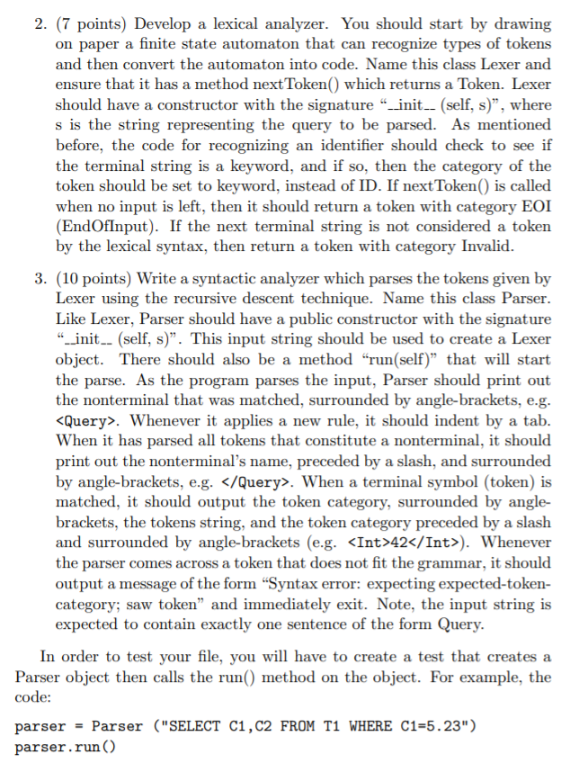 recursive descent parser for a restricted form of SQL, the popular database