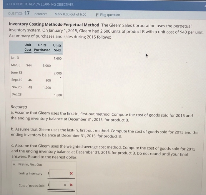  CLICK HERE TO REVIEW LEARNING OBJECTIVES QUESTION 17 Incorrect Mark 0.00