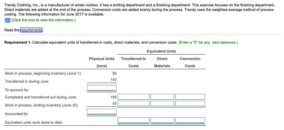 inventory (June 1) 40% 100% Degree of completion, beginning work in process