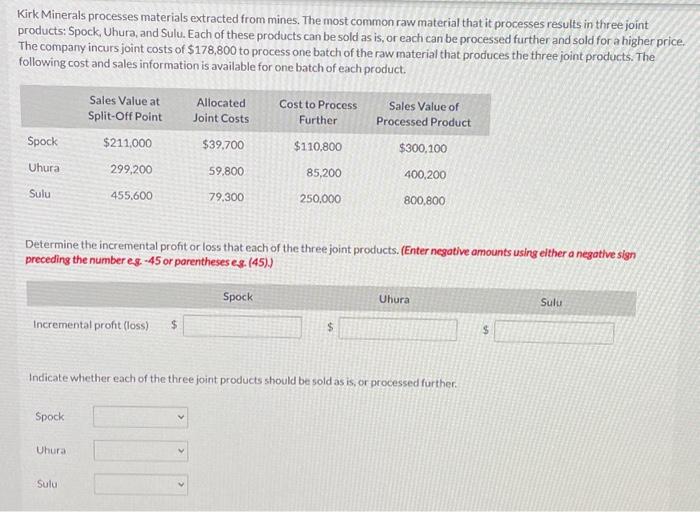  Kirk Minerals processes materials extracted from mines. The most common raw