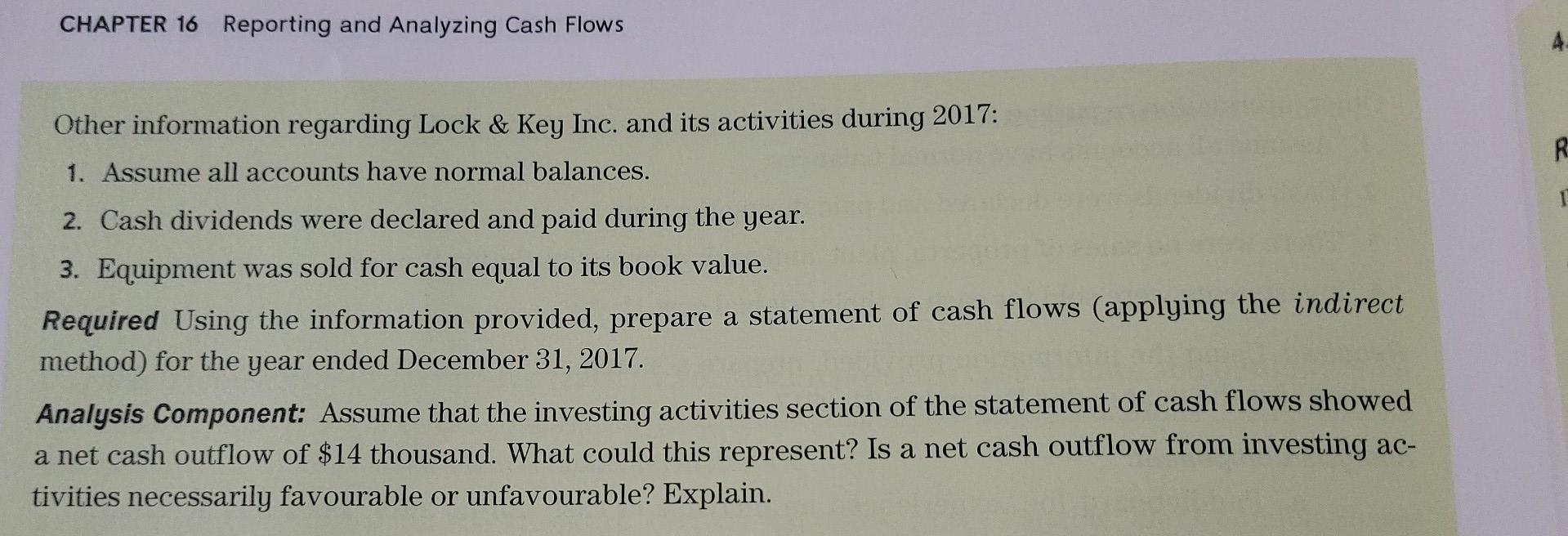 the statement of cash flows (indirect method) 105,6 31, 2016 CHECK FIGURE: