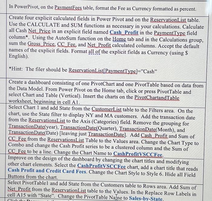  In PowerPivot, on the PaxmentFees table, format the Fee as Currency