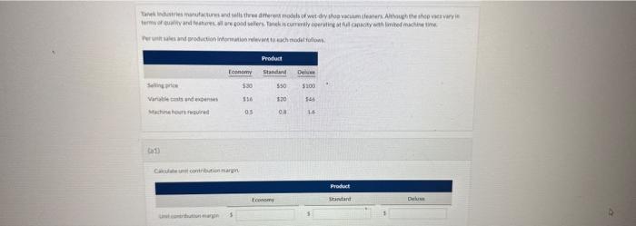  (iat) Ignoring the machine time constraint, which single product should Tanek