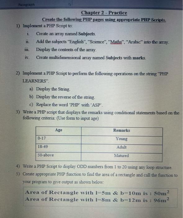  Palagraph Chapter 2 - Practice Create the following PHP pages using