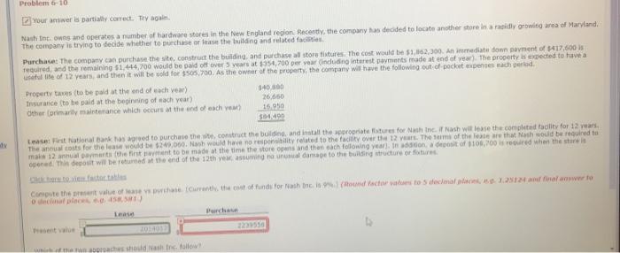 6-10 answer purchase portion Problem -10 Your aniwer is partially correct. Try
