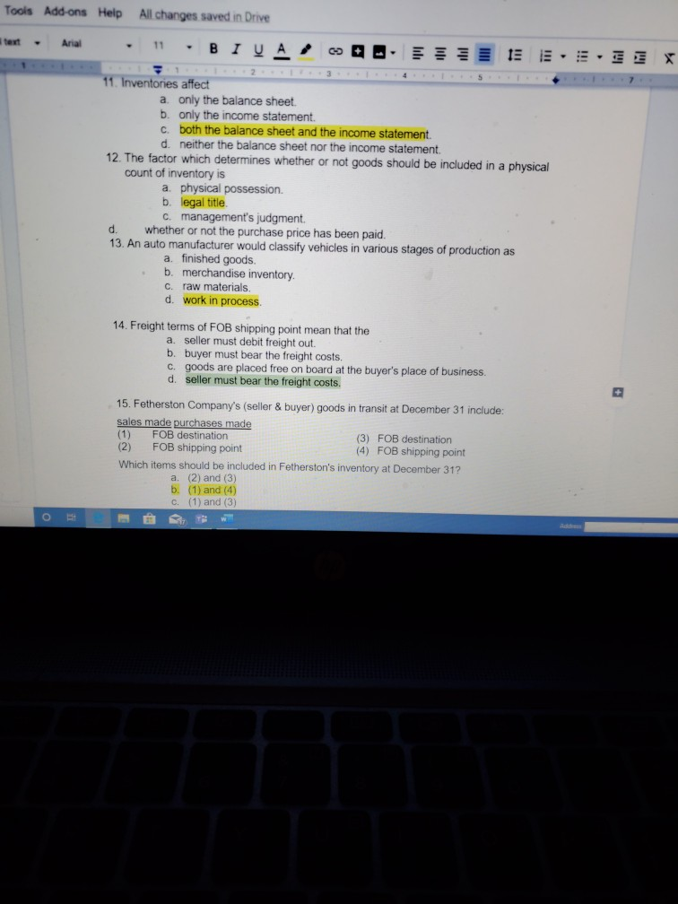  Tools Add ons Help All changes saved in Drive text. Arial
