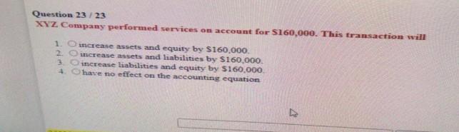 please solve this Question Question 23 / 23 XYZ Company performed