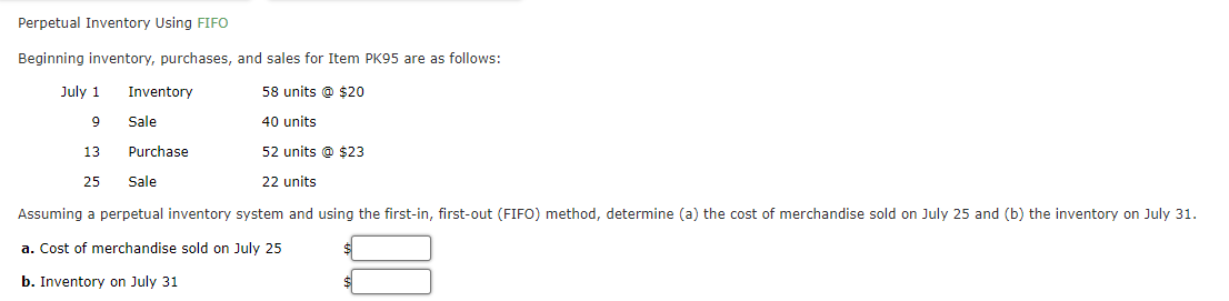  Perpetual Inventory Using FIFO Beginning inventory, purchases, and sales for Item