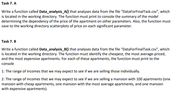  Task 7. A Write a function called Data_analysis_A() that analyses data