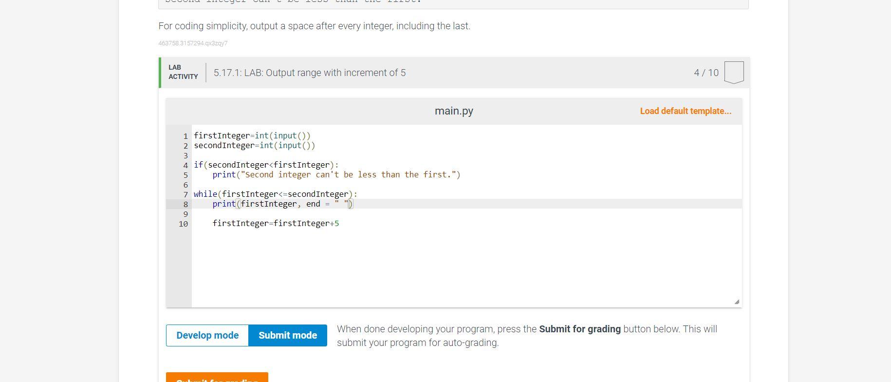 program whose input is two integers. Output the first integer and subsequent