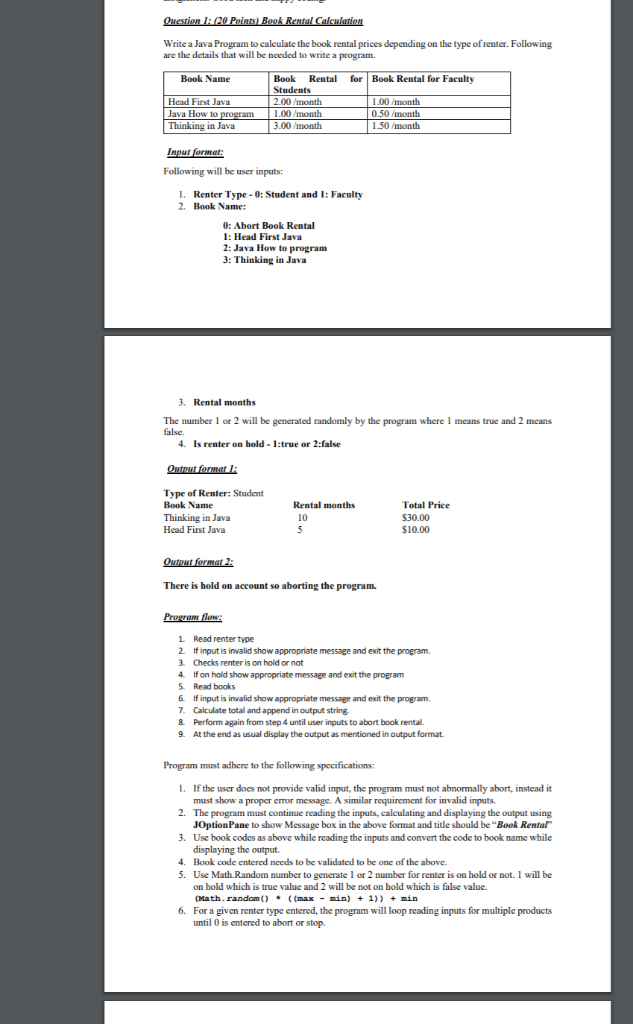  Write a Java Program to calculate the book rental prices depending