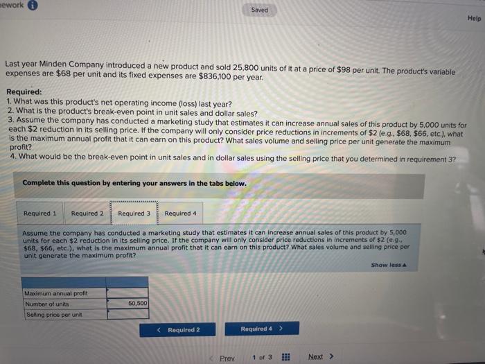  mework Saved Help Last year Minden Company introduced a new product