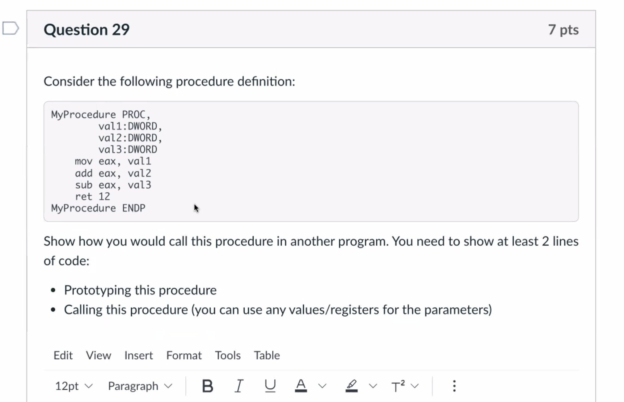 Please answer this question in MASM Assembly language, and Please read the