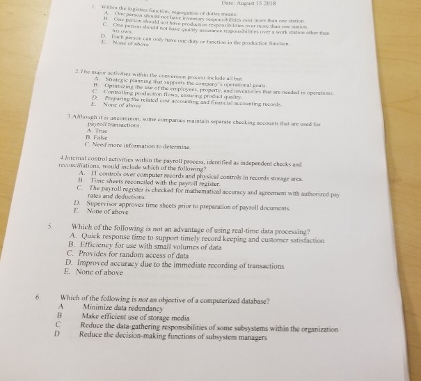 all please Date: August 15 2018 person should not have inventory responsibilities