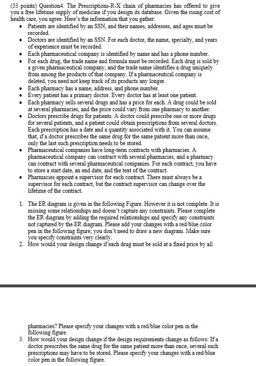 Intro to Database Systems: (33 points) Question4. The Prescriptions-R-X chain of pharmacies