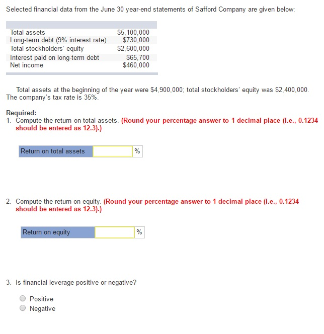 CH.13 #5 Selected financial data from the June 30 year-end statements of