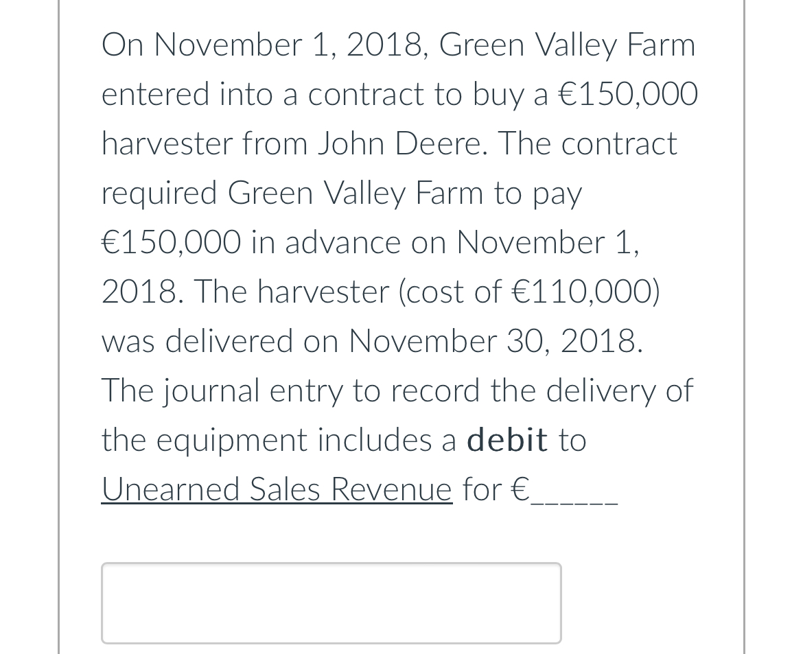  On November 1,2018, Green Valley Farm entered into a contract to