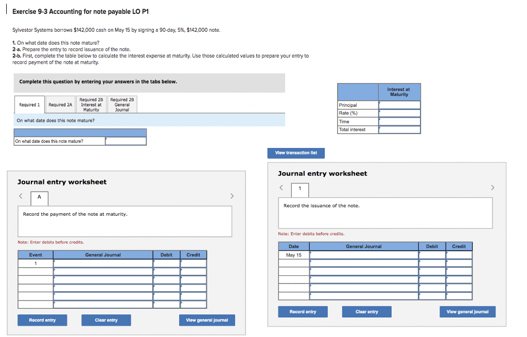 1 Exercise 9-3 Accounting for note payable LO P1 Sylvestor Systems