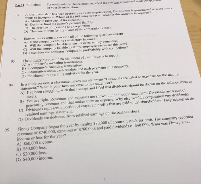  W Pols) For each multiple choice question select the one best