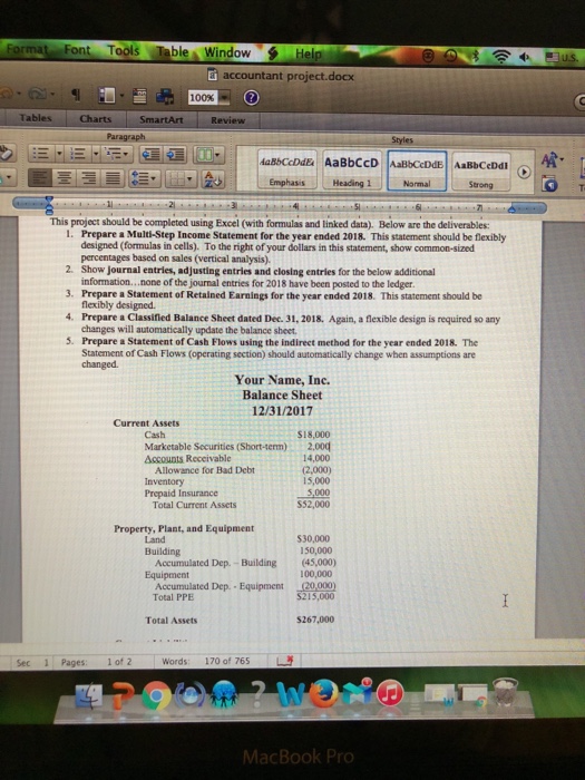  Format Font Tools Table Window Help accountant project.docx 100% Tables Charts